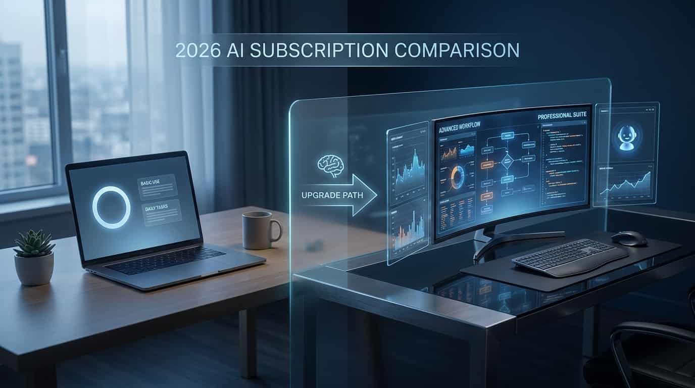 ChatGPT Free vs Plus 2026 comparison showing basic AI assistant and professional AI workflow
