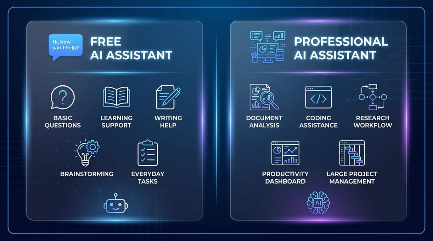 ChatGPT Free vs Plus feature comparison showing AI tools, workflows, and productivity differences
