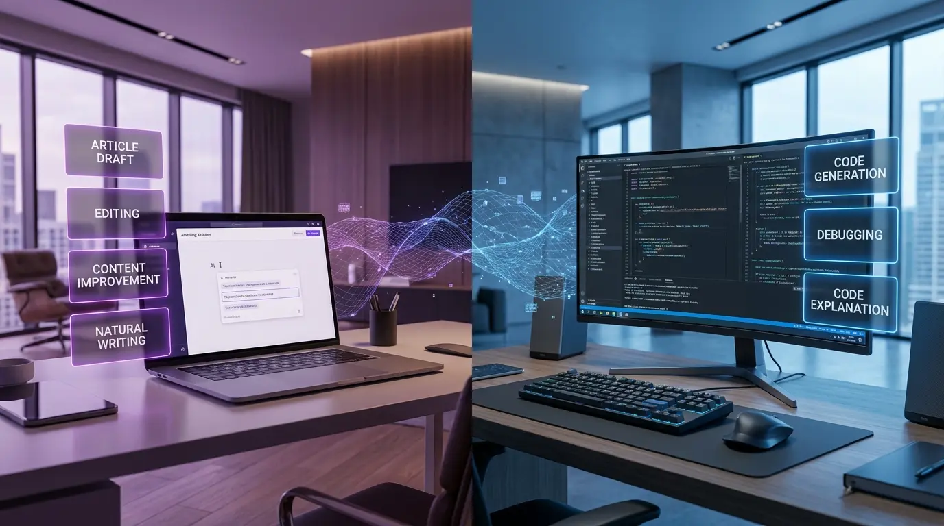 Claude vs Gemini for content writing and coding comparison showing AI tools for writers and developers