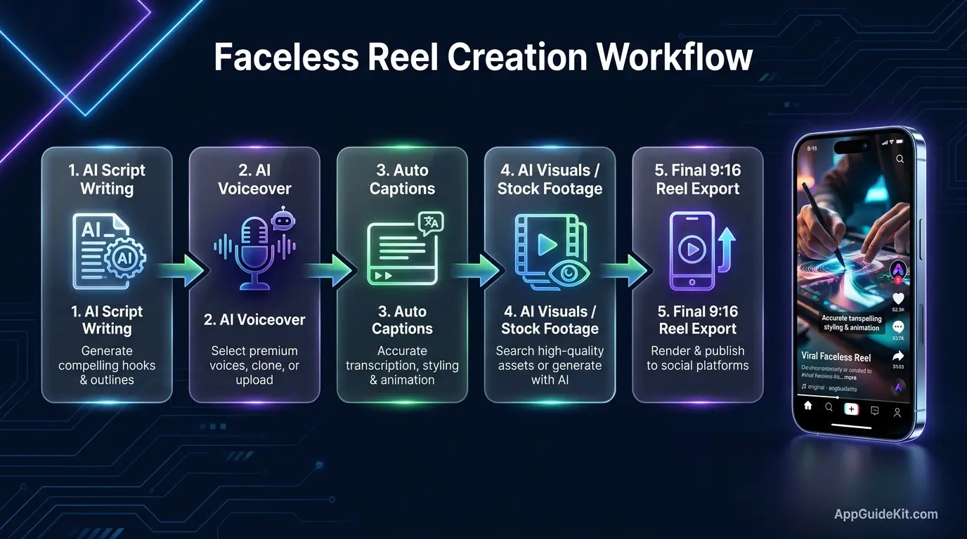 AI workflow for creating faceless Reels videos