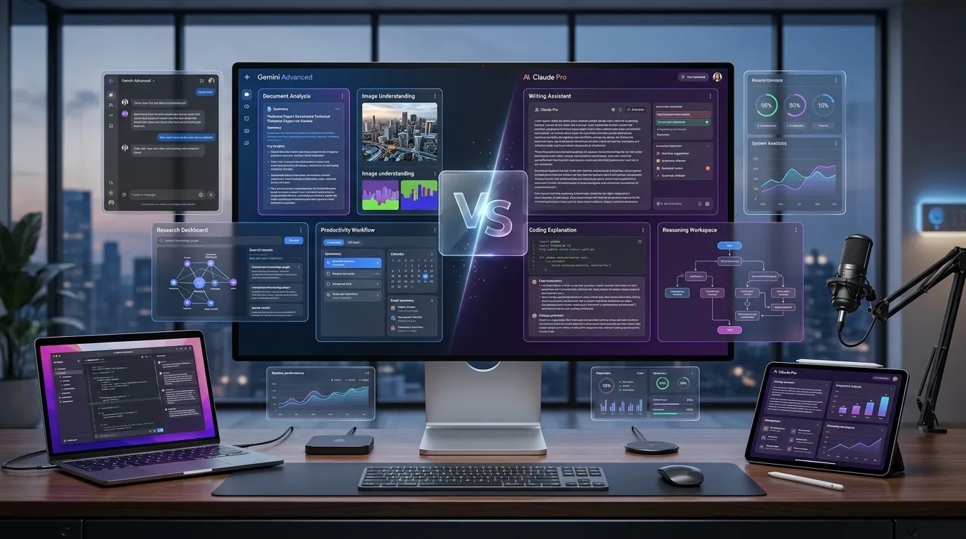 Gemini vs Claude 2026 AI comparison showing two AI assistants with different features