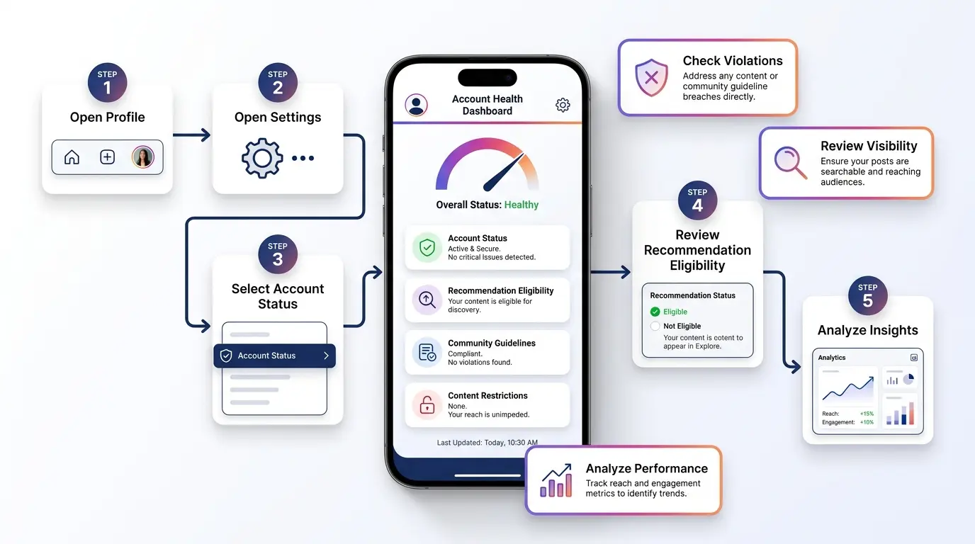How to check Instagram account status and recommendation eligibility for shadowban recovery