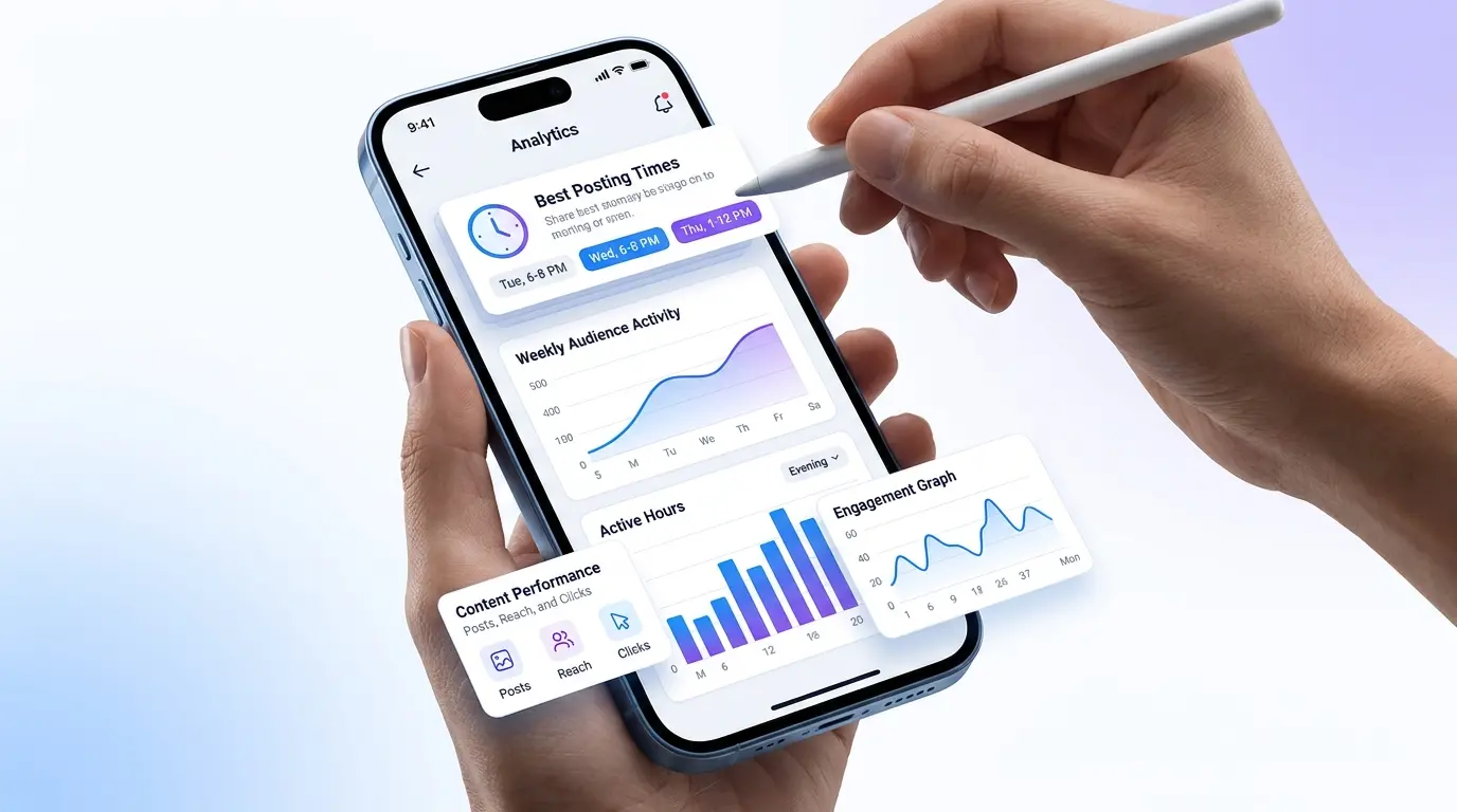 Instagram insights analytics dashboard showing best posting times for audience engagement