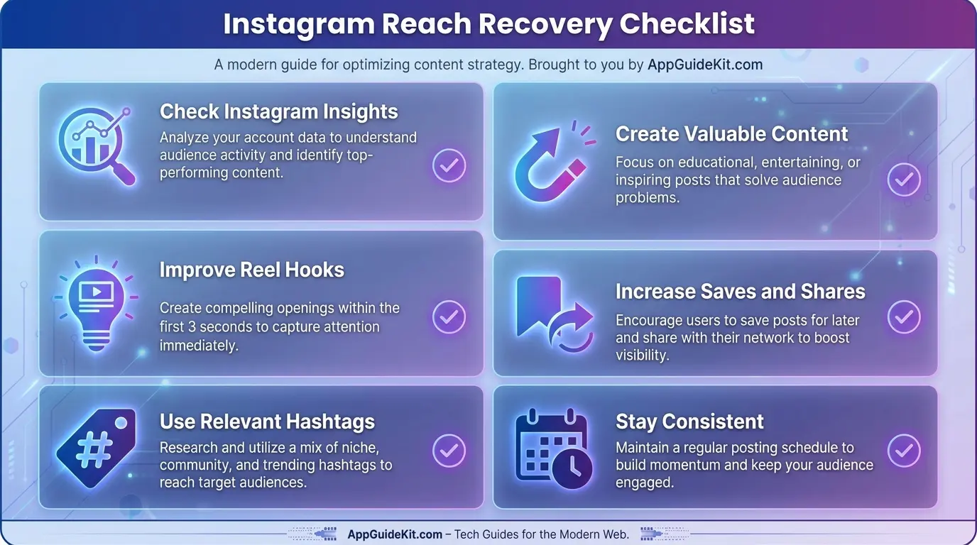 Instagram reach recovery checklist with steps to improve engagement