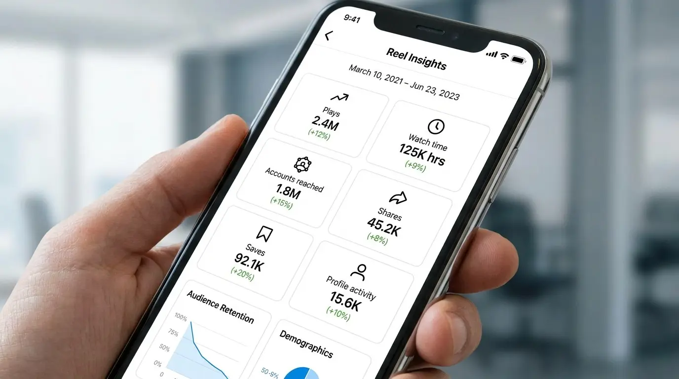 Instagram reach Reel Insights showing watch time shares saves and engagement metrics
