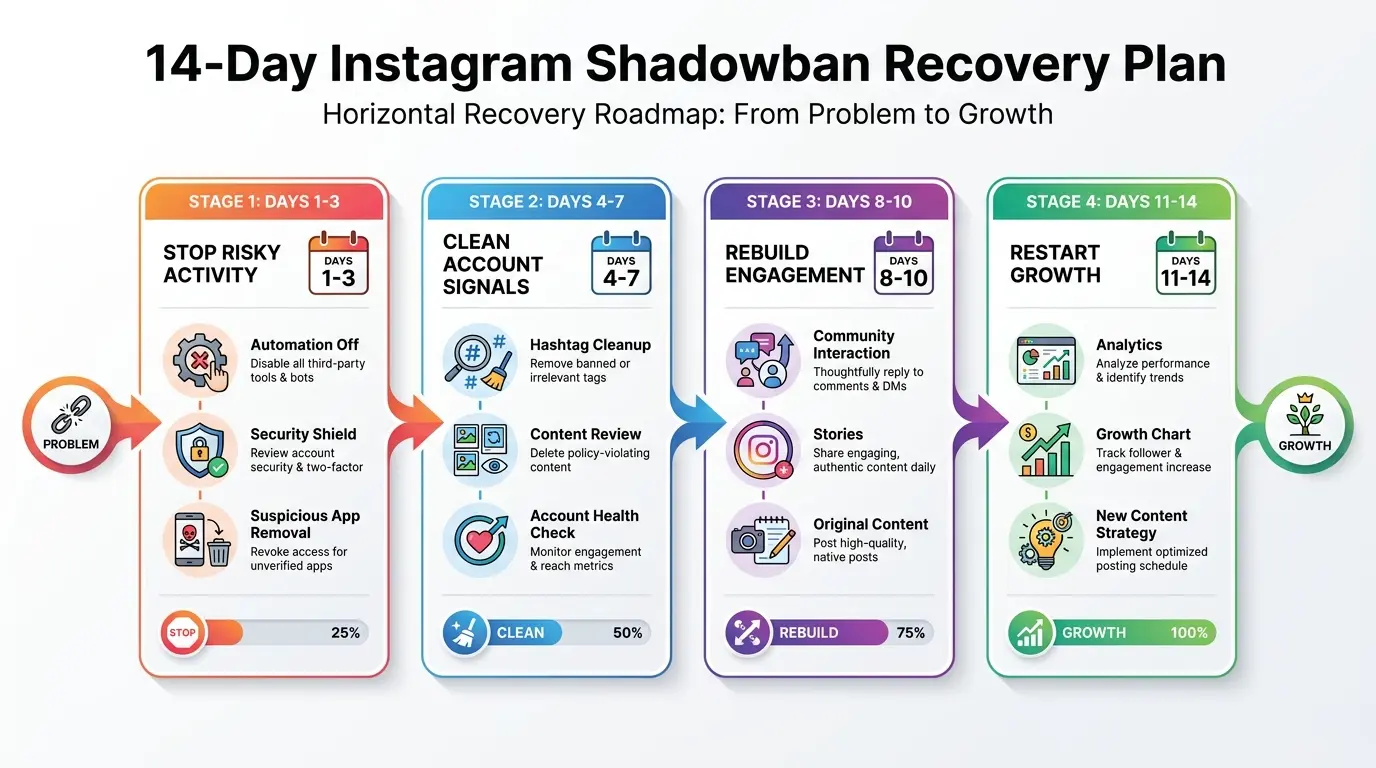14 day Instagram shadowban recovery plan to restore organic reach and improve engagement