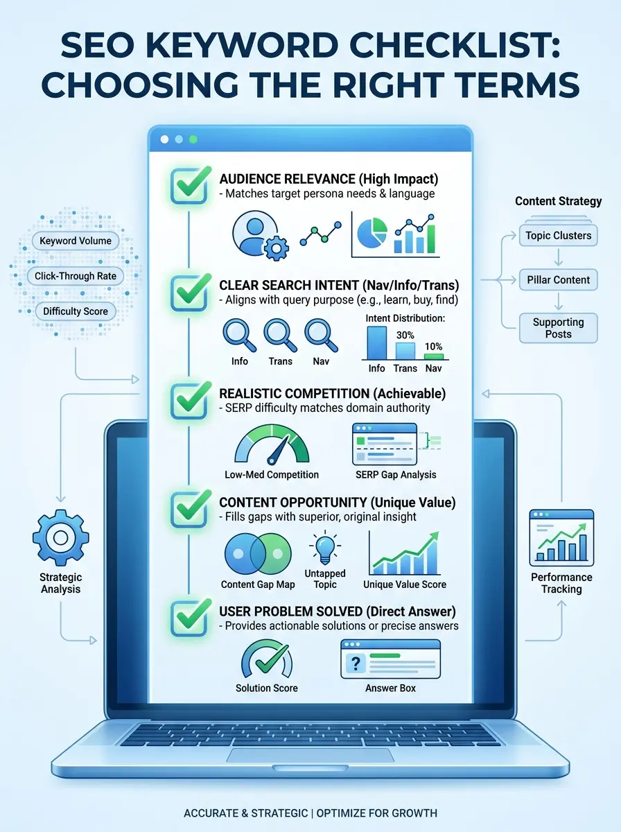SEO keyword selection checklist before creating blog content