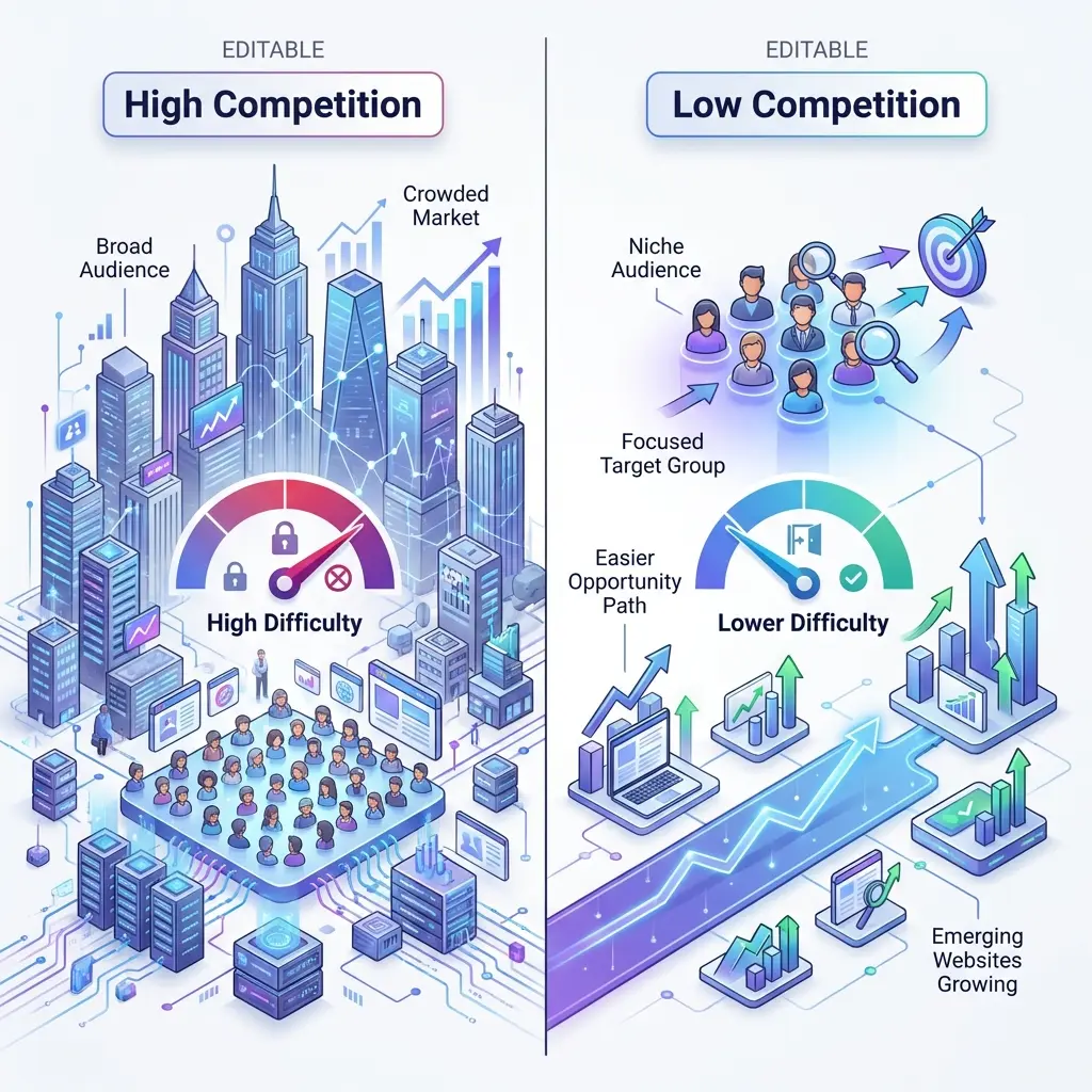 Comparison between low competition keywords and high competition keywords for SEO