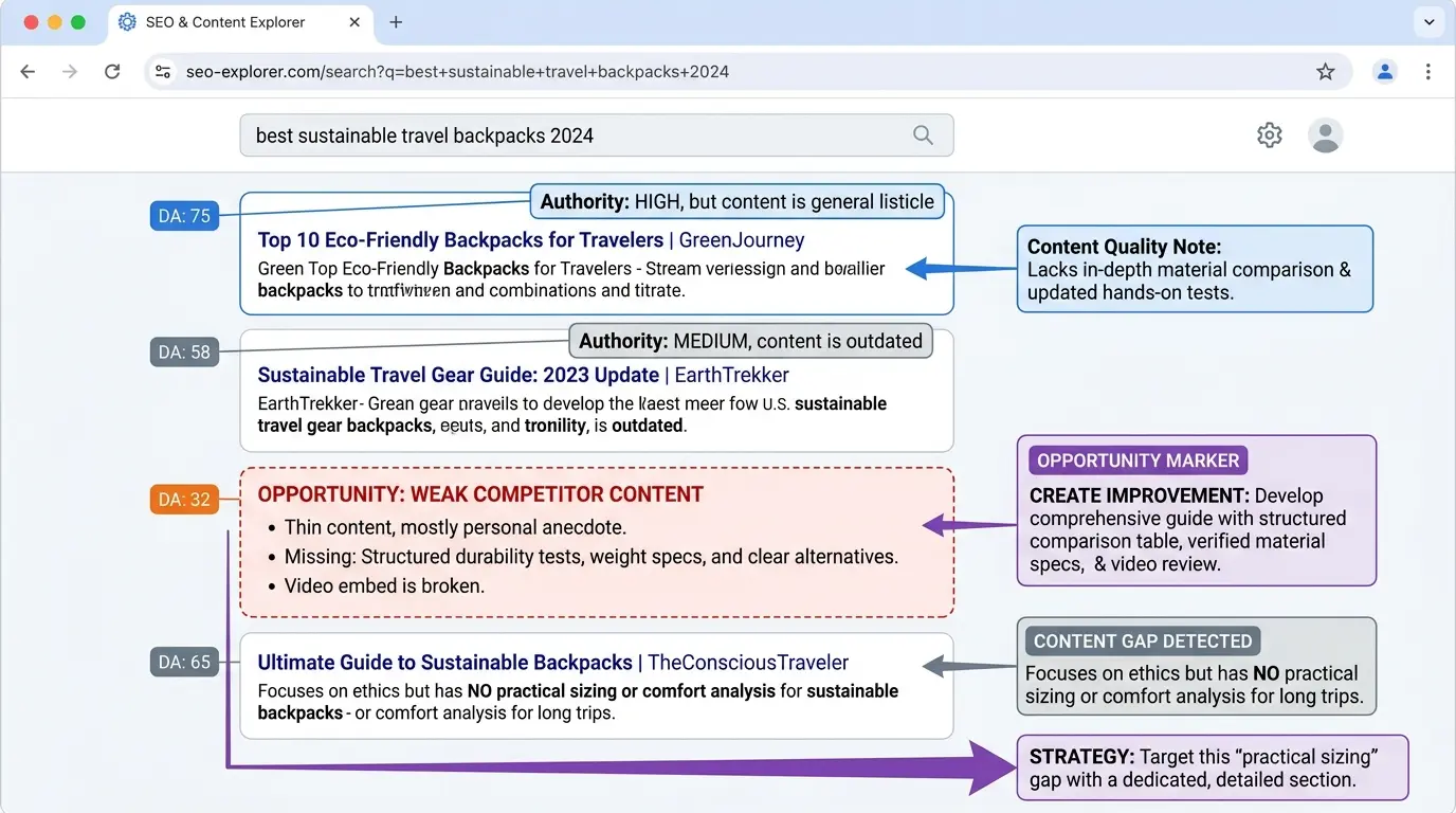 Manual keyword difficulty analysis using Google search results