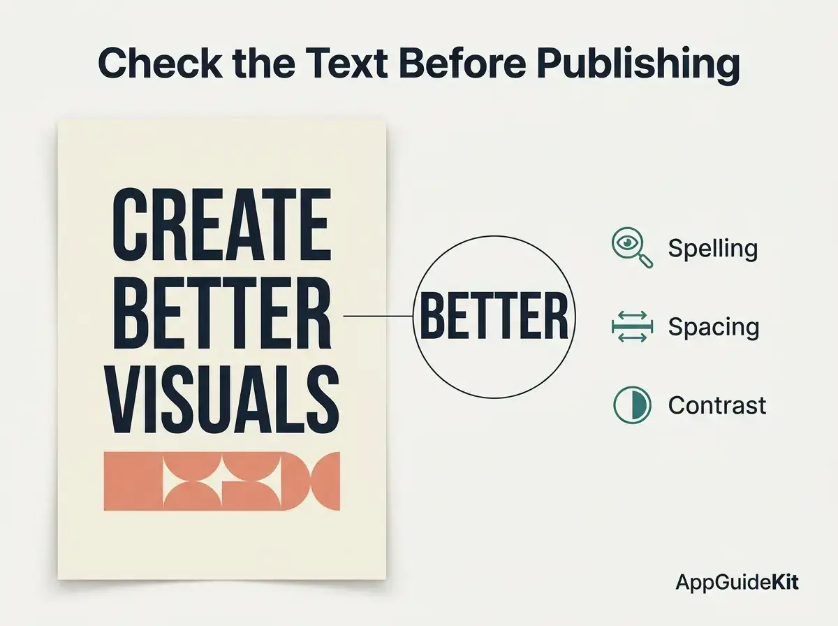 Poster reading Create Better Visuals with checks for spelling, spacing, and contrast.