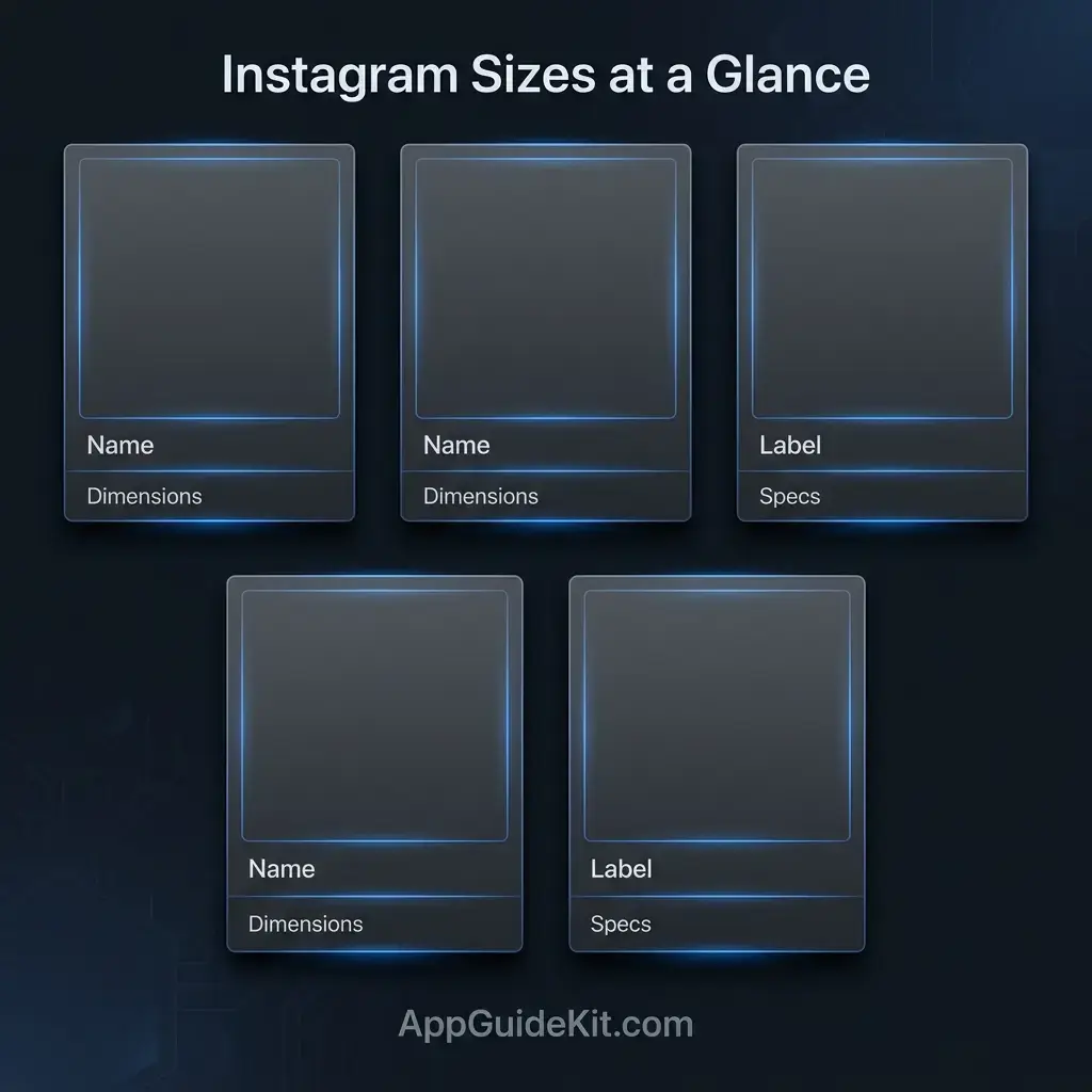 Instagram size chart showing 1:1 square, 4:5 and 3:4 portrait, approximately 1.91:1 landscape, and 9:16 vertical formats.