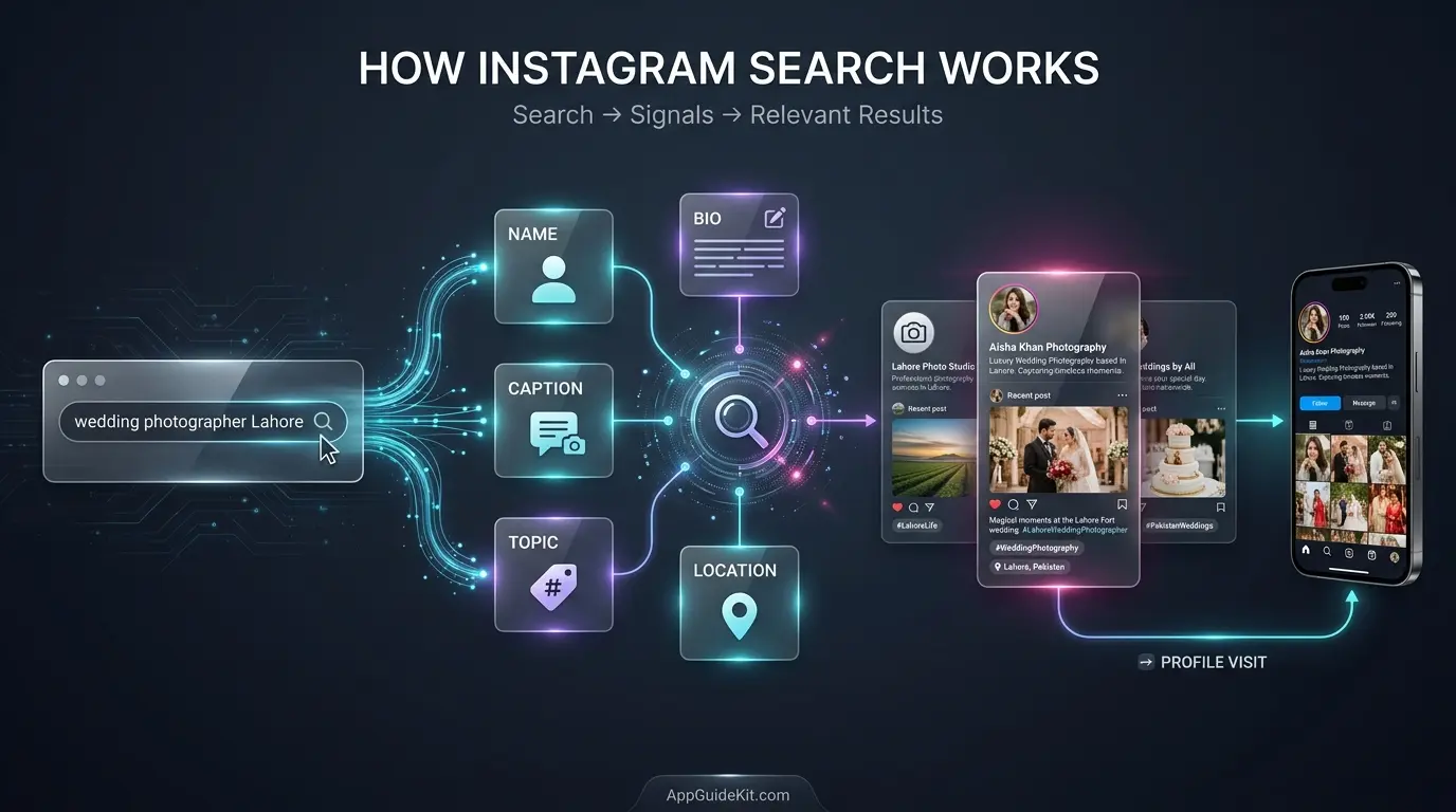 Instagram SEO search discovery process from user query to relevant profile results